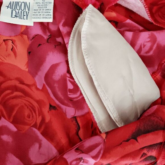 Allison Dailey Red Orange Rose Long Sleeve Button-up Collar Top Shirt Size 12 - Picture 6 of 6